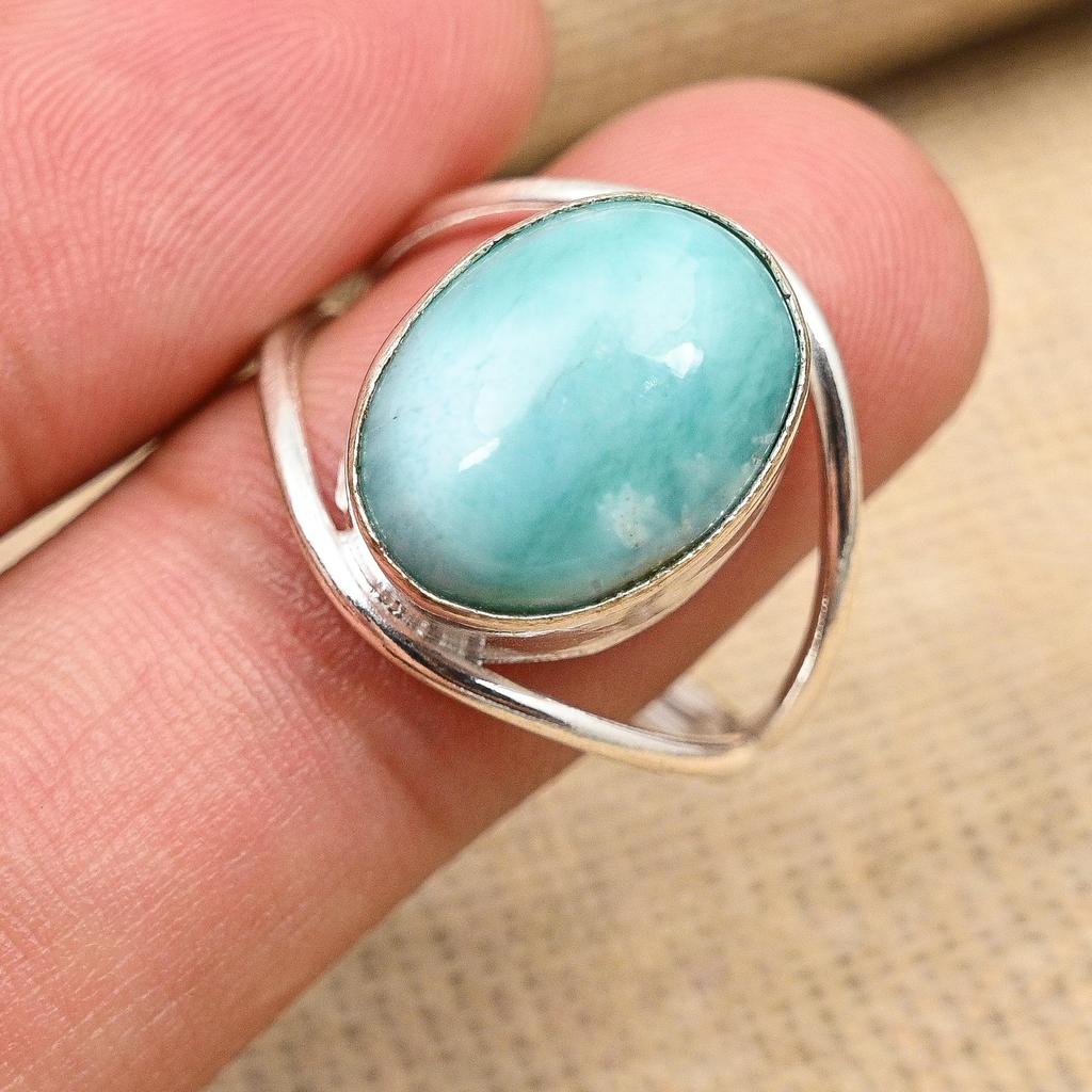 Замечательное ювелирное кольцо ручной работы из стерлингового серебра 925 пробы с драгоценным камнем Ларимар