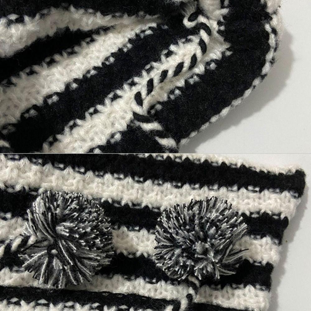 Шерстяная вязаная полосатая шапка-бини с милыми кошачьими ушками, остроконечная шапка-пуловер, вязаные шерстяные шапки, женская