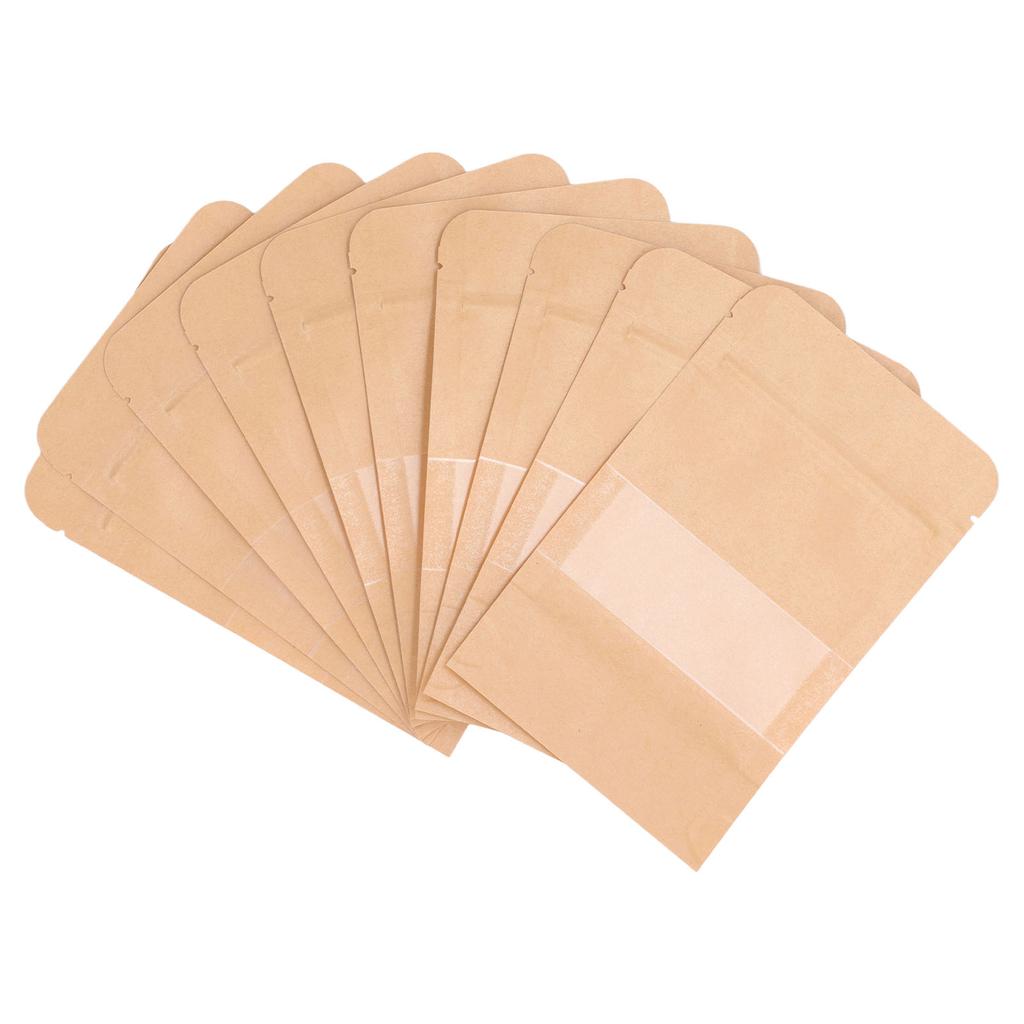 200 шт. Пакет дой-пак из крафт-бумаги с зип-застежкой и окошком, многоразовый, 9x14 см, для еды, кофе