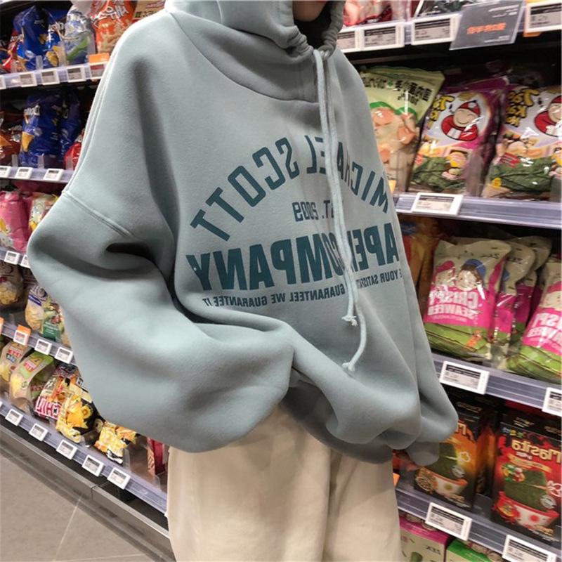 Женская толстовка с капюшоном из плюша в корейском стиле — свободный крой, мода на осень и зиму