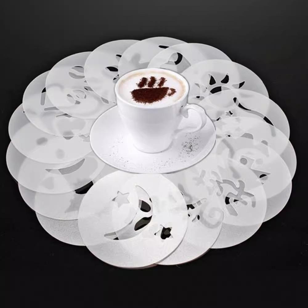 16PCS/1 set Coffee Stencils Fancy Coffee Printing Model Milk Cake Stencils Cappuccino Mold Cake Drawing Mould Home Kitchen Supplies