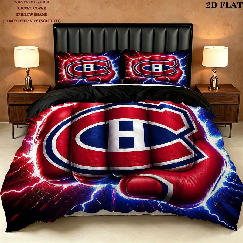 Montreal Canadiens Pattern Bedding Quilt Set Home Decoration Gift (1 * duvet cover + 2 * pillowcase without core)