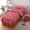 4 Piece Beauty Salon Bedding Set With Embroidered Bed Skirt Pillowcase Stool Cover And Duvet Cover For Massage Spa