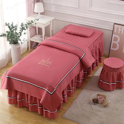 4 Piece Beauty Salon Bedding Set With Embroidered Bed Skirt Pillowcase Stool Cover And Duvet Cover For Massage Spa