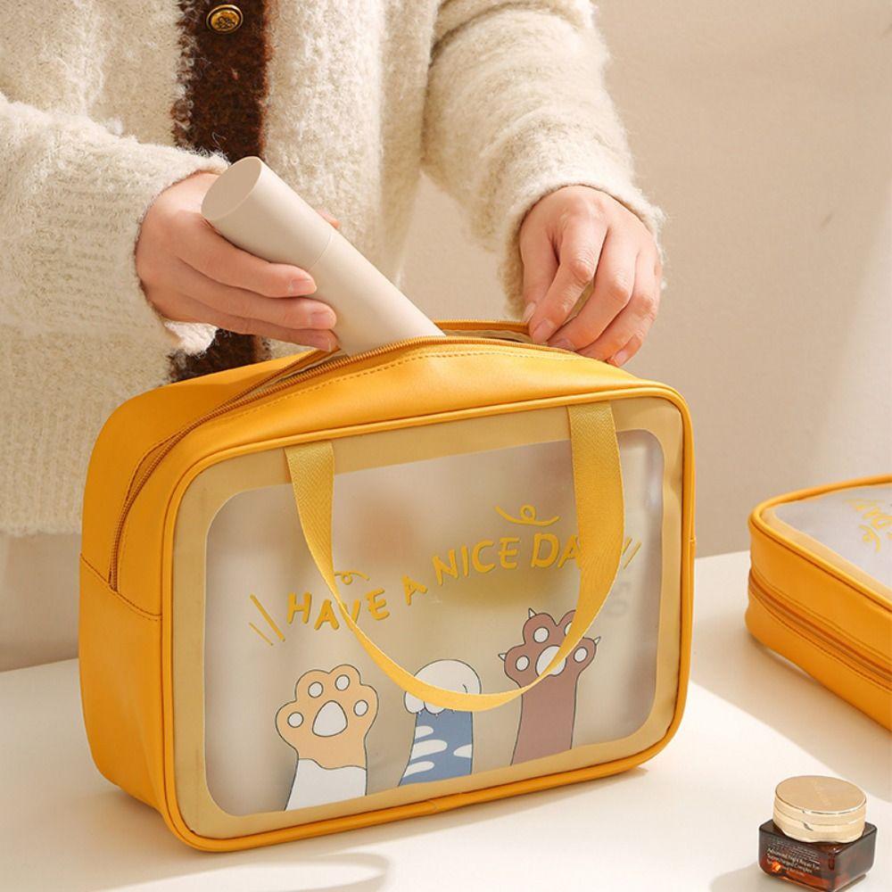 Large Capacity Cartoon PVC Cosmetic Bag Square Wash Pouch Portable Transparent Makeup Bag Storage