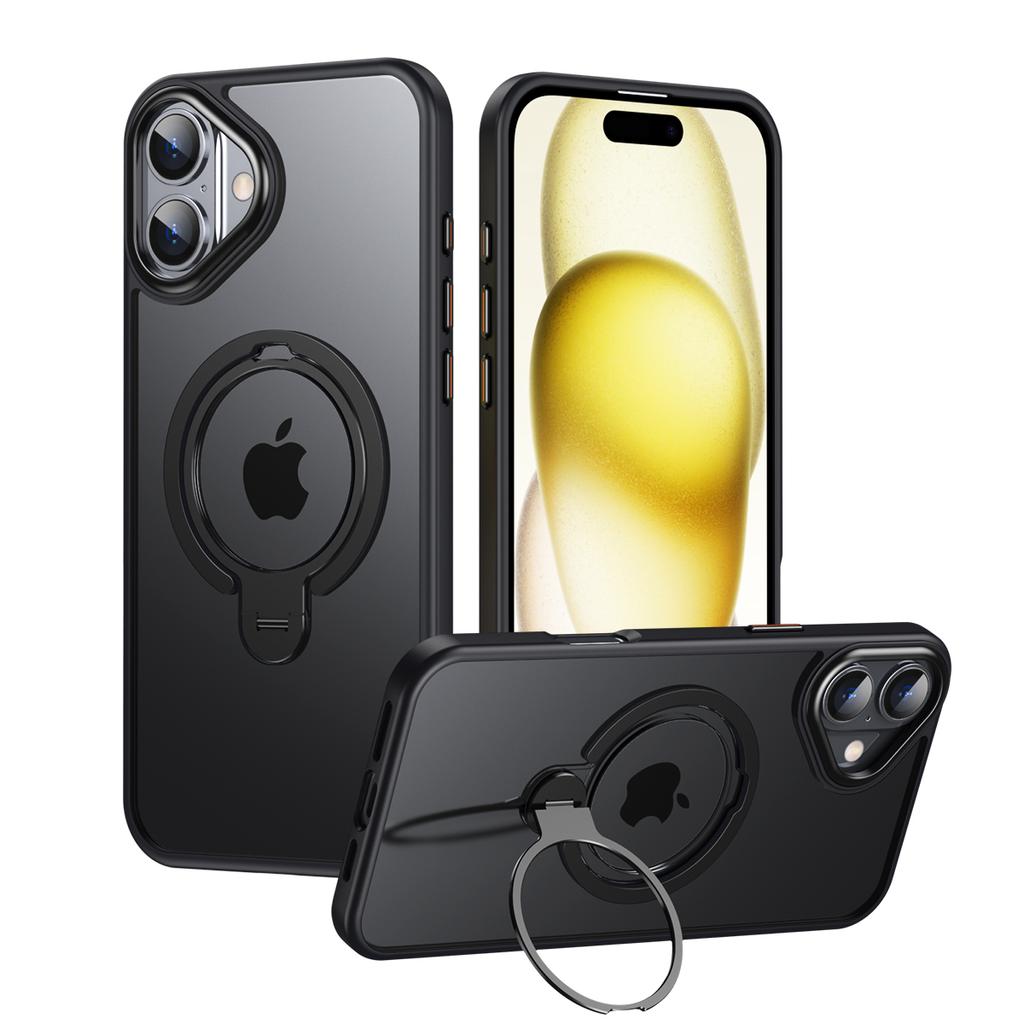 KEYSION Прозрачный матовый чехол для MagSafe для iPhone 16 16 Plus с вращающимся на 360 ° магнитным кольцом-подставкой, противоударная задняя крышка для телефона