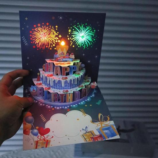 3D Pop Up Birthday Cards Birthday Cake Greeting Cards with Pyrotechnics Music Blowable Candle Birthday Surprise Keepsake for Her Him