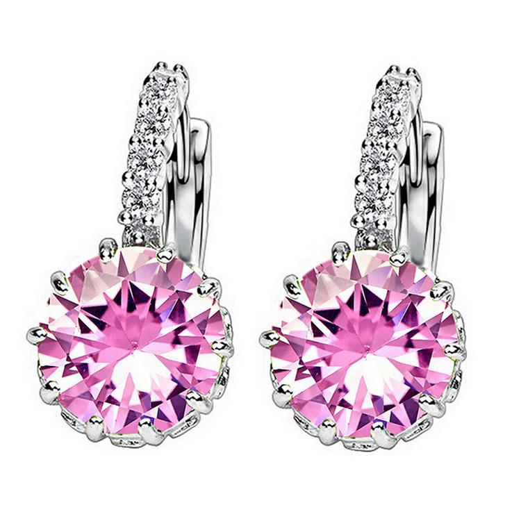 Korean Multi-Color Round Diamond Zircon Earrings: Elegant, Simple, and Luxurious Design for Women