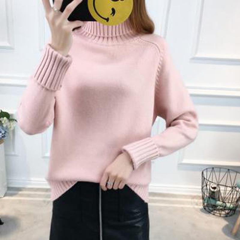 Осенне-зимний женский свитер, рубашка с длинным рукавом, свободный свежий пуловер с высоким воротом, вязаный свитер