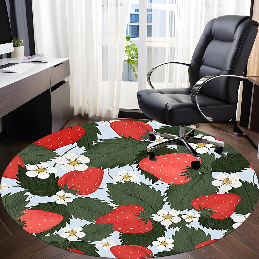 1pc Strawberry Pattern Office Round Rug, Non-slip, Soft and Durable Office Rug for Interior Decoration, Perfect for Office,Decoration yy260204073