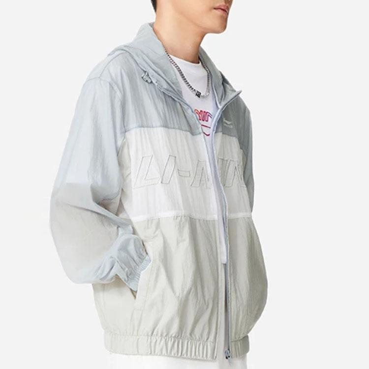 Li-Ning Sport Fashion Series Lettered Hooded Long Sleeve Jacket Men Jackets Misty-Blue AFDR189-1