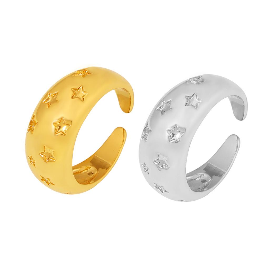 Ретро-стиль Звезда Широкая версия Гладкая поверхность Открывающееся кольцо Ветряная ниша Дизайн Медный материал Ювелирные изделия