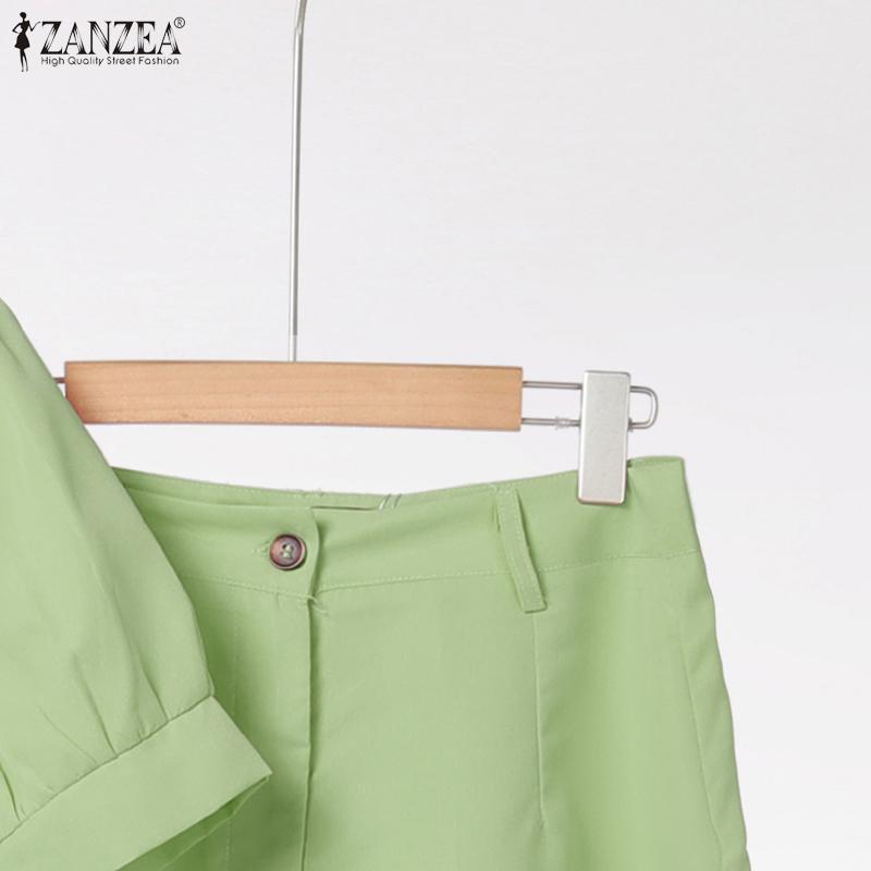 ZANZEA Women Casual Short Sleeve Blouse and Wide Leg Pants Casual Two Piece Suit Sets