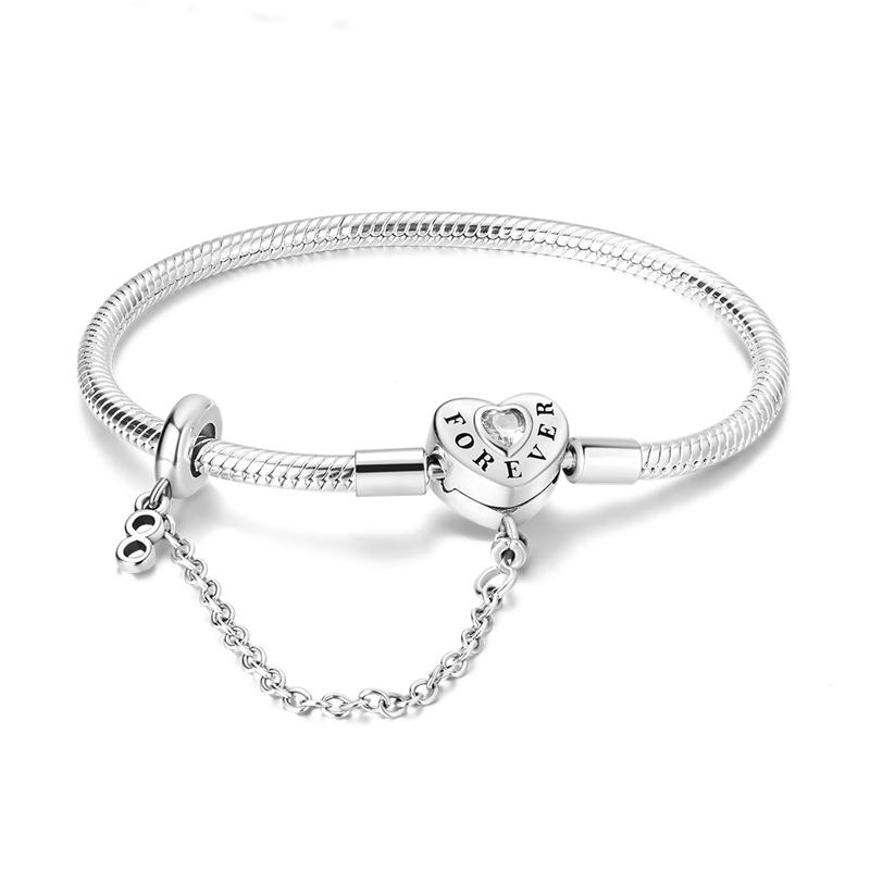Bracelet Original 925 Sterling Silver Charm Bracelet 17-20CM Heart Love Family Star Moon Bracelet for Women Charm Jewelry Gifts