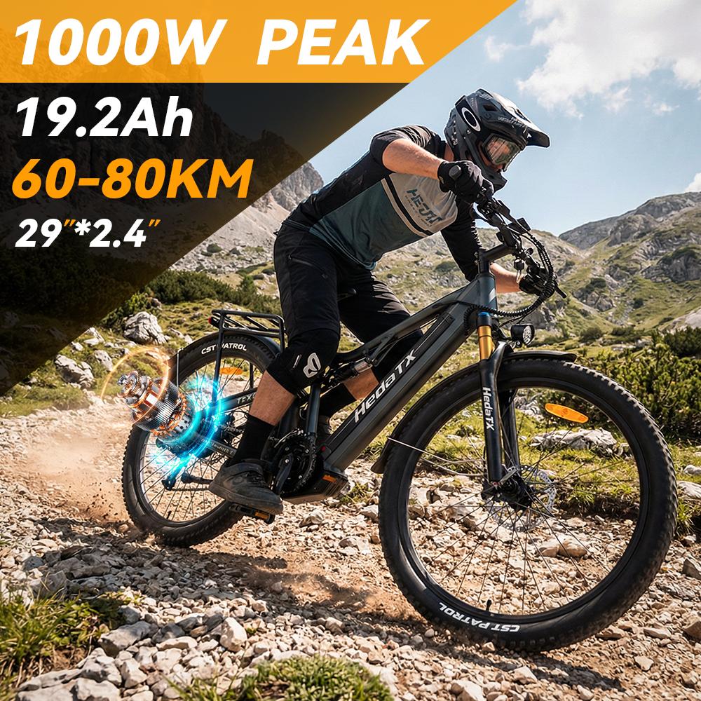 Hedatx TX19 1000W to rocket, 48V19.2Ah to roam 80km, 29" tires to roll anywhere. 150kg load e-MTB