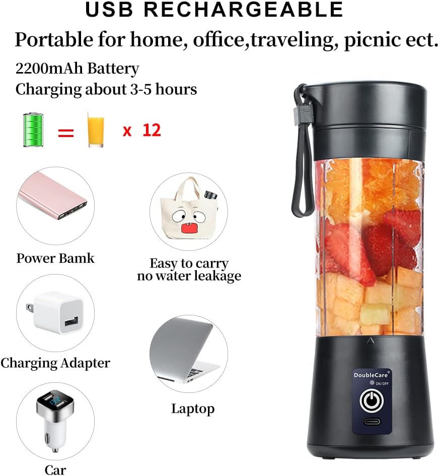 Electric USB Mini Juicer Blender For Shakes and Smoothies, Juice, Six Blades Great for Mixing,Black