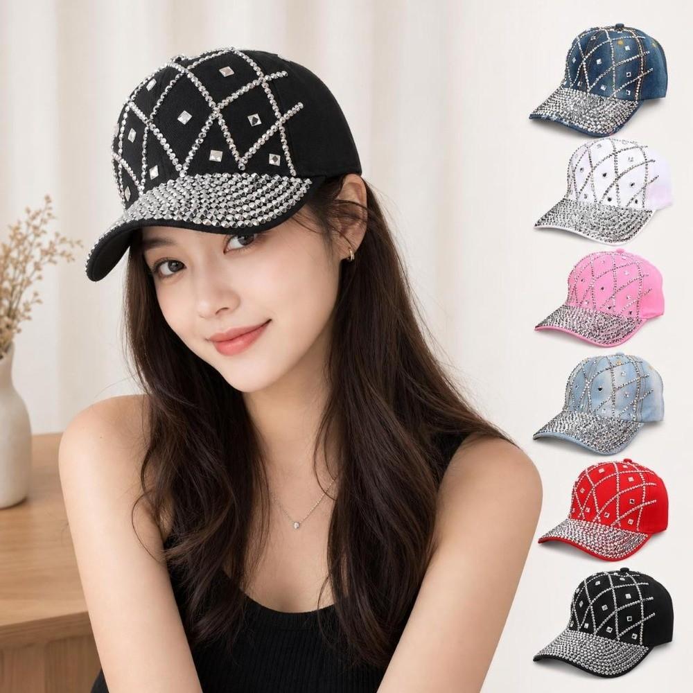 Breathable Baseball Cap Rhinestone Decorated Duck Tongue Hat Fashion Sun Protection Hat Unisex