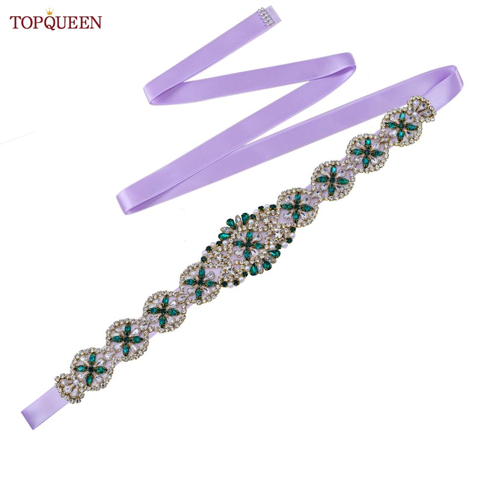 TOPQUEEN S161-KL Новое свадебное платье, пояс для женщин, золотой пояс ручной работы, роскошные аксессуары с поясом, повседневное вечернее платье, зеленые стразы