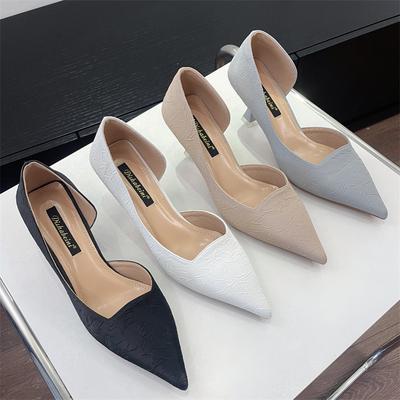 Новые весенние туфли на высоком каблуке с острым носком на шпильке, женские универсальные туфли с атласной стороной, пустой бокал для вина и одинарные туфли