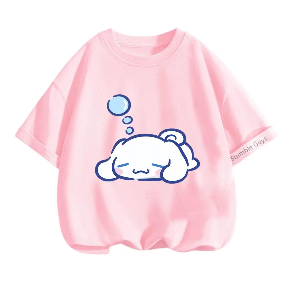 Летний топ Sanrio с Киннамороллом для детей 3-14 лет, детский мультяшный повседневный аниме-футболка