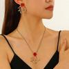 Серьги-подвески и колье из искусственного красного коралла, ювелирный набор из текстурированного сплава с красной эмалью и цирконами, уникальный дизайн в морском стиле, подарок для женщин