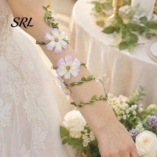 Artificial Flower Cuff Fairy Floral Arm Wrap, Woodland Elf Bracelet, Forest Nature Fabric Accessory Costume Accessories for Women, Halloween Cosplay,