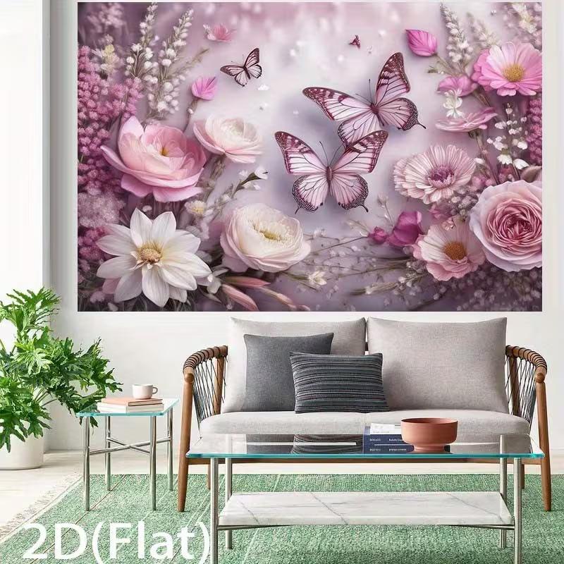 2D Bridal Shower Backdrop, Elegant Pink Floral & Butterfly Banner