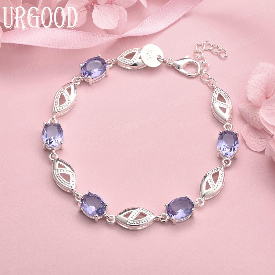 925 Sterling Silver Purple AAA Zircon Bracelet Fashion Wedding Jewelry