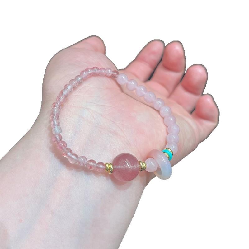 Natural Pink Quartz Bracelet Double Layer Stackable Strawberry Crystal Beaded Wrap Bangle Women