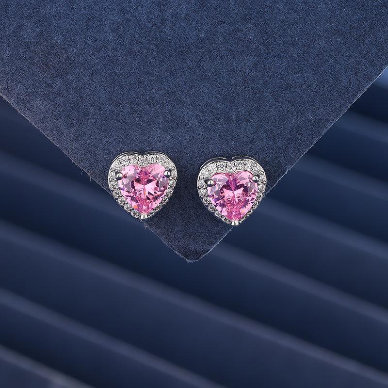 Simple Cubic Zirconia Love Jewelry Set Heart Shaped Necklace and Earrings Set Ins Fashion Accessories