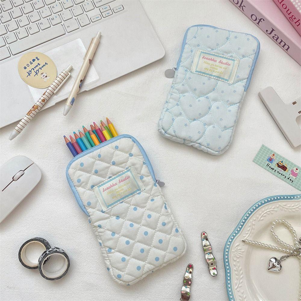 Cute Quilted Makeup Storage Bag Zipper Pencil Toiletry Organizer Stationery Storage