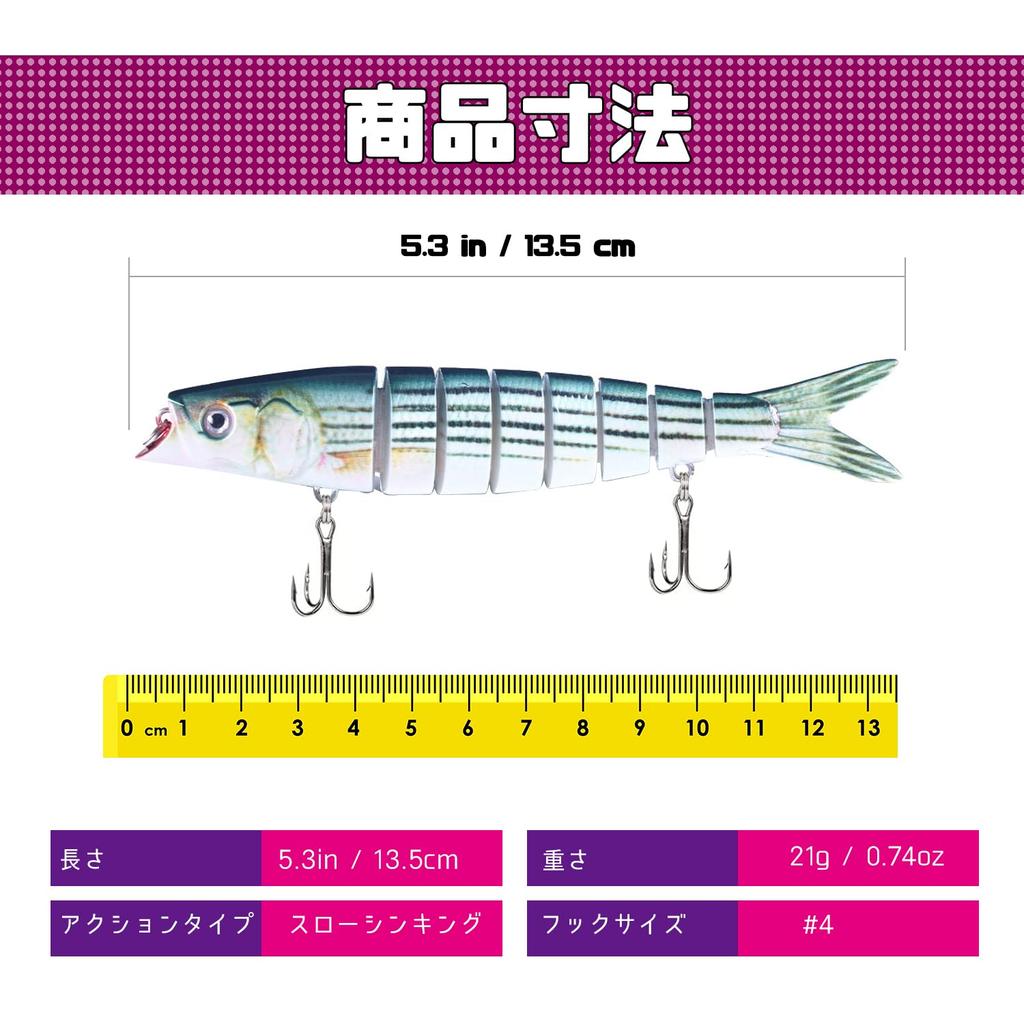 Atibin Blue Trout Joint Lure Freshwater Mountain Stream Bass Fishing Joint Bait Plug Joint Lure Bass Plug Big Bait Set 21g C2-13.5cm,