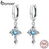 BAMOER, натуральное серебро 925 пробы, синий камень в форме сердца, винтажный кулон с крестом, женские пряжки для ушей, ювелирные изделия, вечерние, свадебный подарок