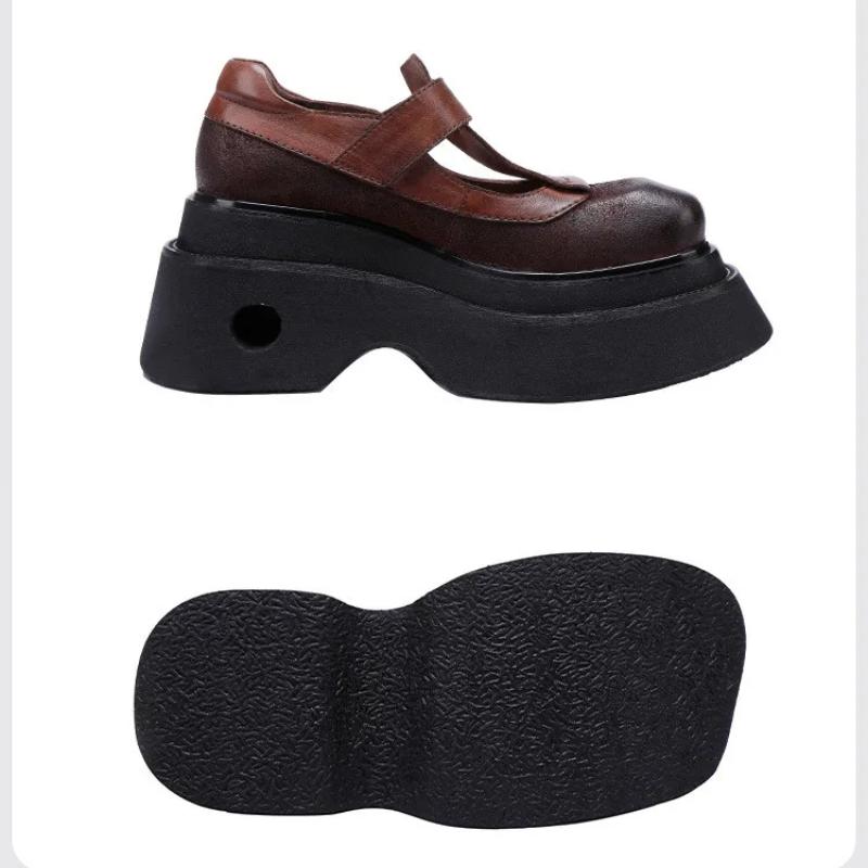 Johnature Винтажные туфли-лодочки с квадратным носком и толстой подошвой из натуральной кожи, женские туфли на платформе с увеличенным ростом