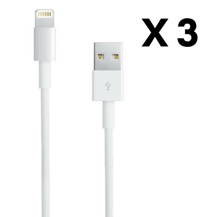[Совместимые iPhone XSMAX-XR-XS-X-8PLUS-8-7PLUS-7-6PLUS-6-5-SE] Набор 3 Кабеля USB Зарядное Устройство Белый 1 Метр [Phonillico®]