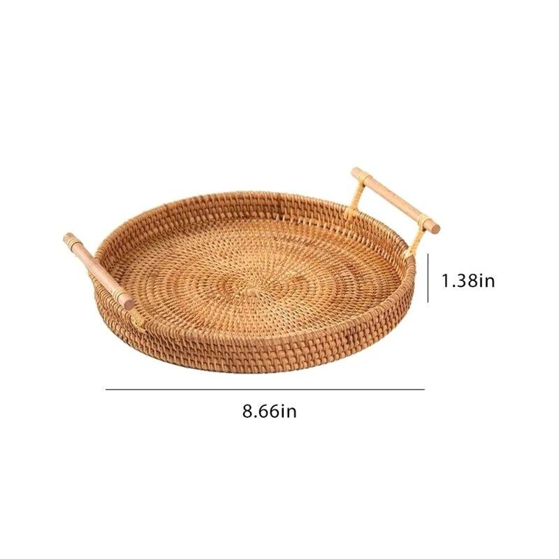 Rattan Tray Storage Basket Rattan Handwoven for Fruit Tea Breadbasket