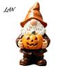 Unique Outdoor Garden Decor Halloween Gnome Statue, Faceless Holding Pumpkin Sculpture, Fall Figurine Waterproof Resin Statue for Porch Yard Autumn