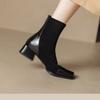 Модные женские туфли с квадратным носком и толстым каблуком, короткие сапоги, новые осенне-зимние лаконичные эластичные узкие туфли на высоком каблуке Zapatos De Mujer