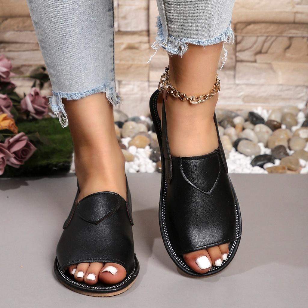 Large Size Sandals Women's New Fashion One-word Buckle Strap Flat-soled Sandals Women 43
