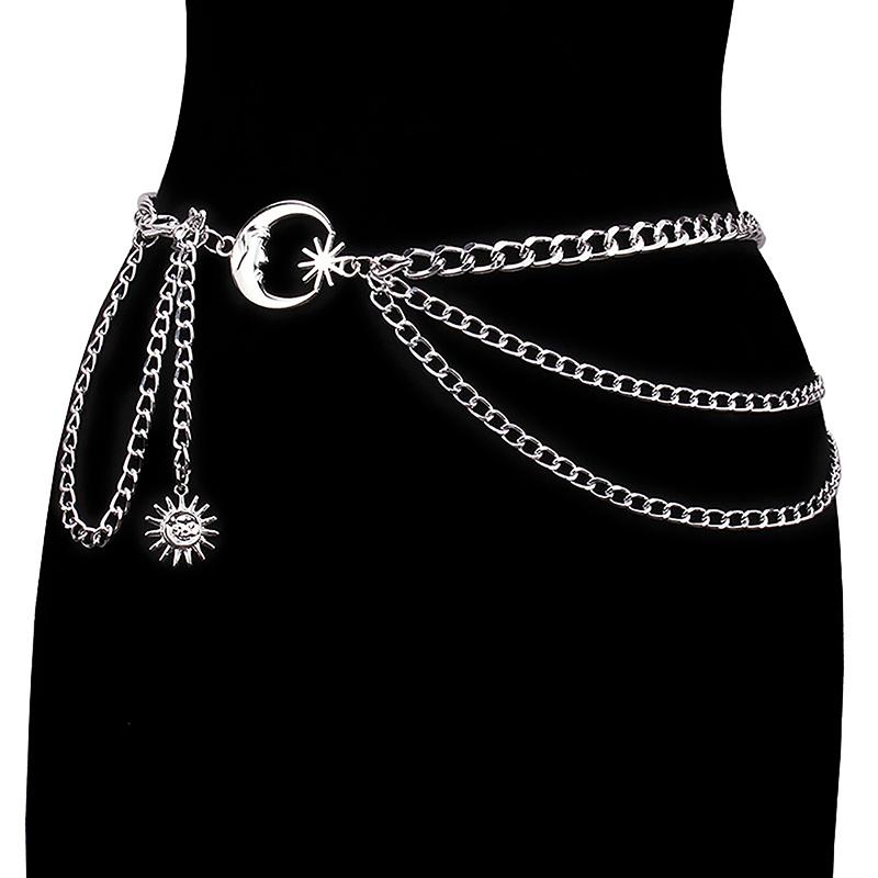 1Pc Women Waist Chain Belt For Dress Skirt Belts With Moon Star Waistbands Gold Silver Ladies Clothing Chain Accessories