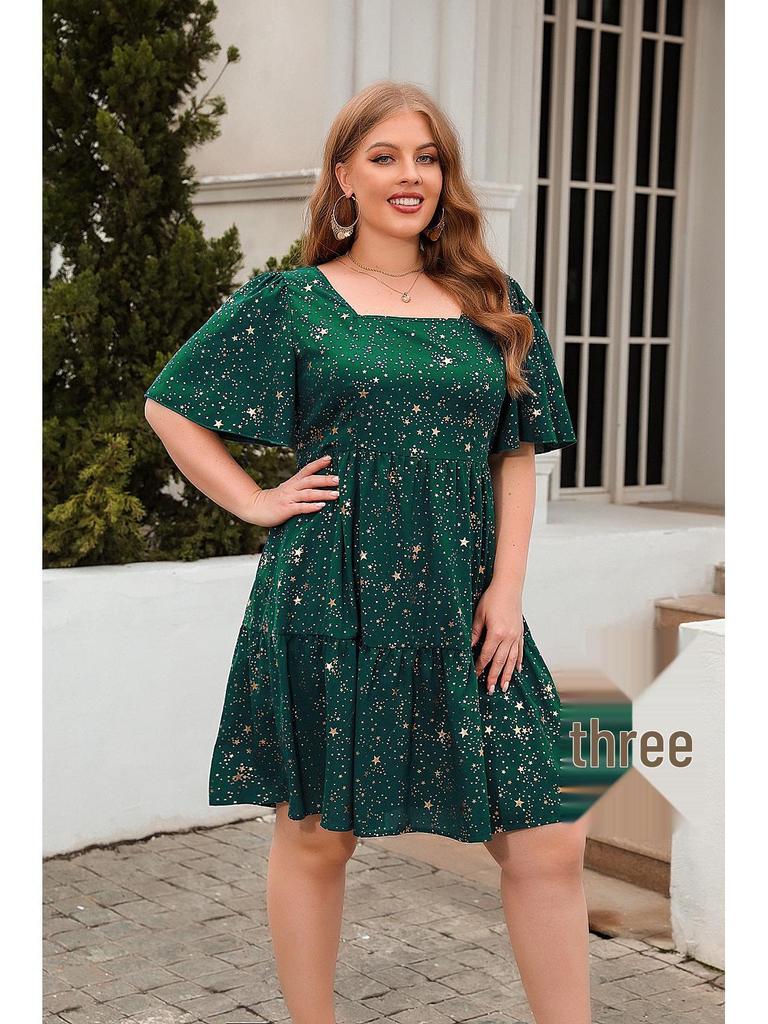 Hot Stamping Print Plus Size Casual Cocktail Party Dress - Women's Clothing