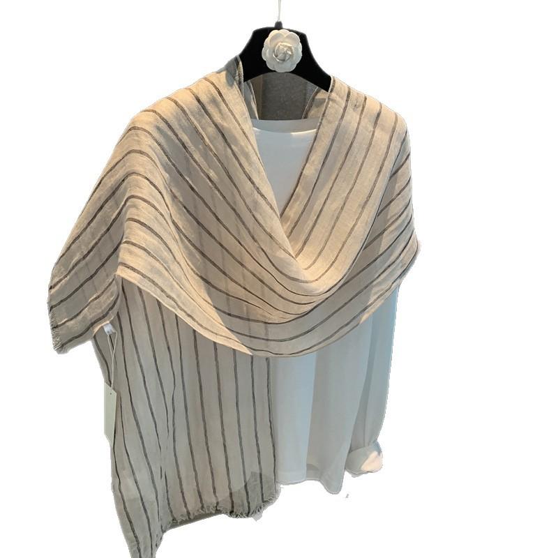 Retro Versatile Plaid Silk Scarf Women'S Long Linen Literary Atmosphere Decorative Temperament High-End Shawl Silk Scarf