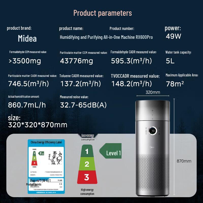 Midea Умный очиститель и увлажнитель воздуха для дома, штекер CN (адаптер в комплекте)