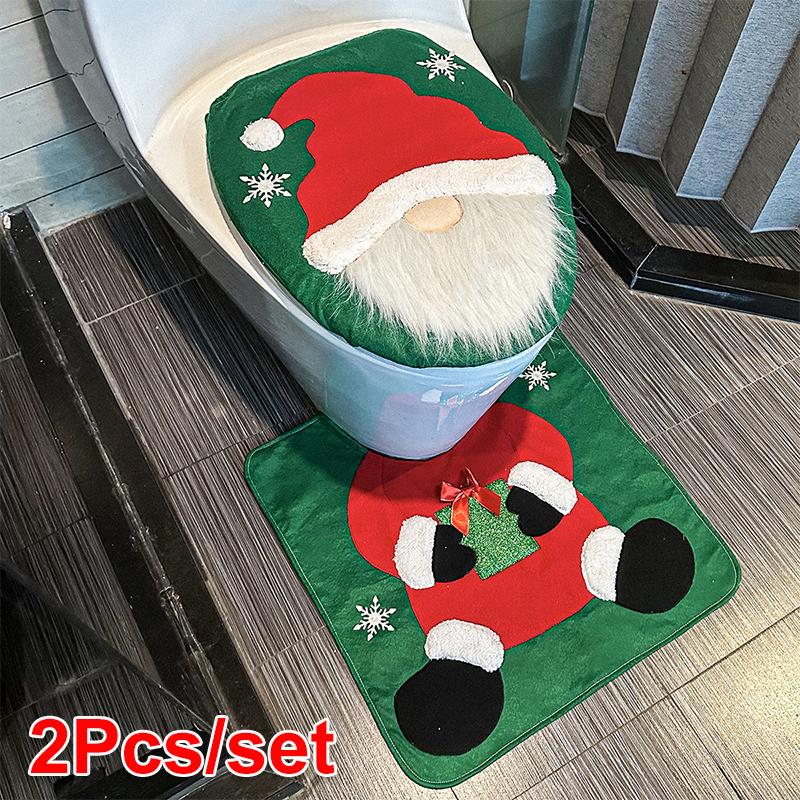 2PC/Set Santa Toilet Seat Cover Christmas Decorations Rug Set Christmas Mats Creative Red Green Gift Multiple Options Available