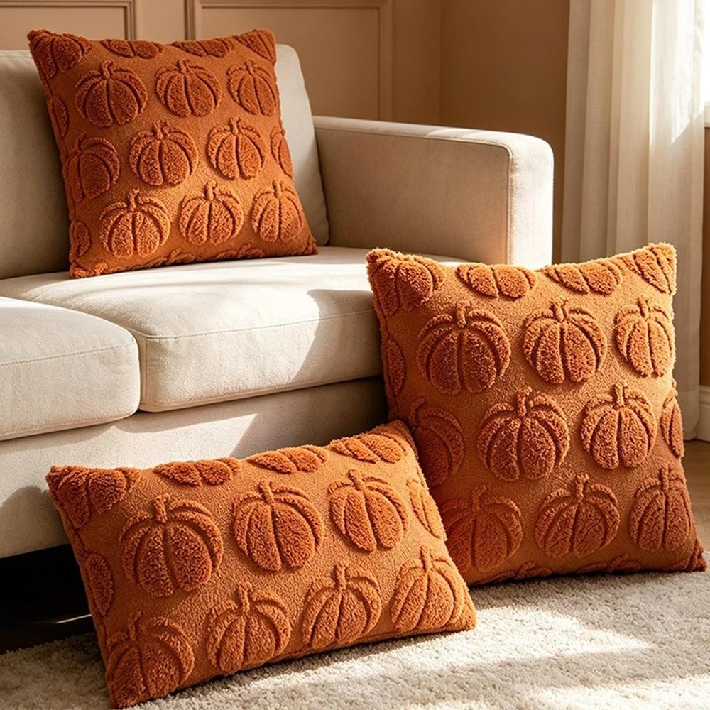 Pumpkin Pattern Plush Pillowcase 18x18 Inches Faux Wool Cushions Pillow Cases Halloween Decoration