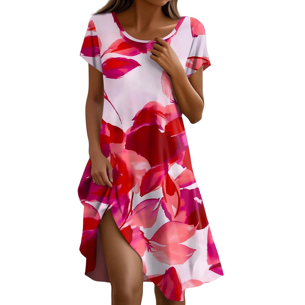 Платье в стиле бохо с коротким рукавом для женщин, повседневное, свободного кроя, летнее, сарафан с цветочным принтом и карманами