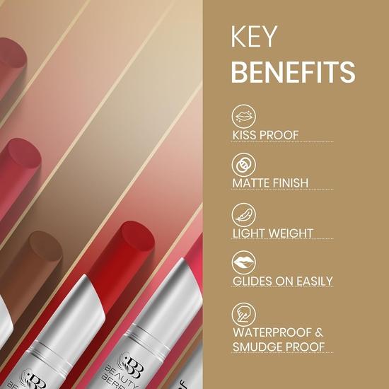 Beauty Berry Kiss Proof Matte Lipstick | Highly Pigmented Ultra Matte Long Lasting | Non-Drying, Intense Moisturizing (Baby Pink)