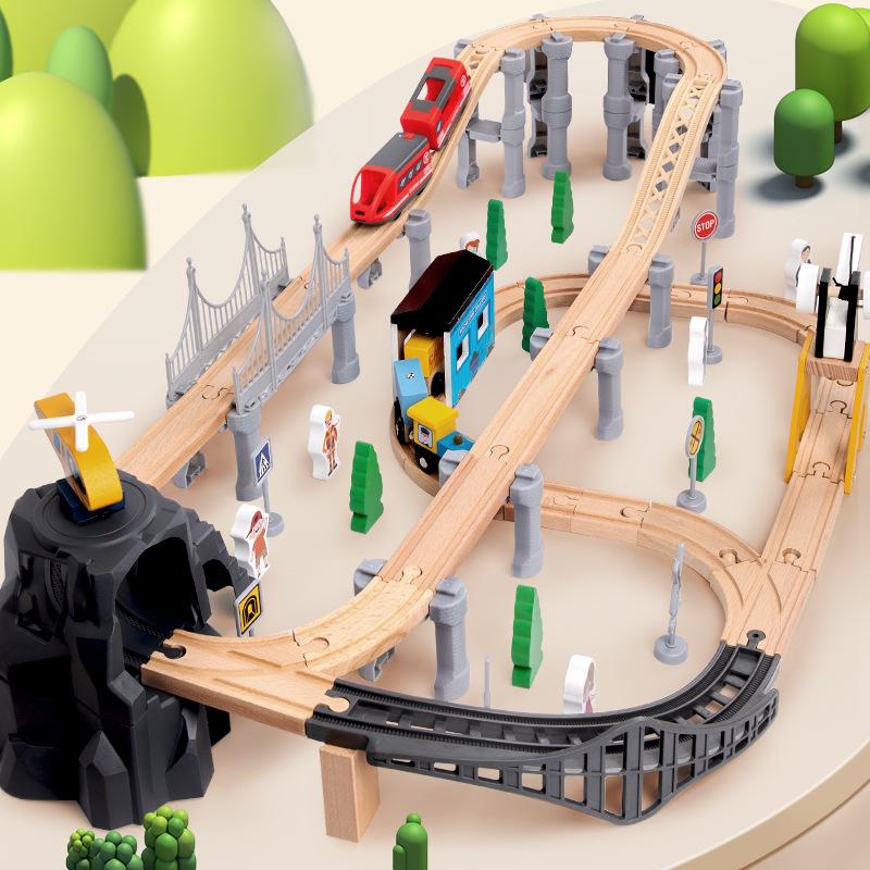 Early Learning Wooden Train Track Toy for Babies, 85-Piece Set
