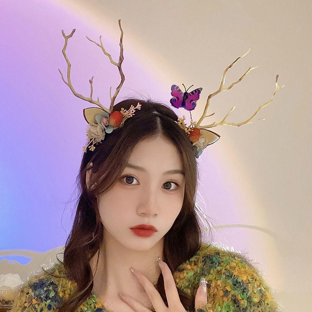 Butterfly Cosplay Christmas Antler Headbands Elk Women Luminous Hair Hoops Korean Style Hairbands