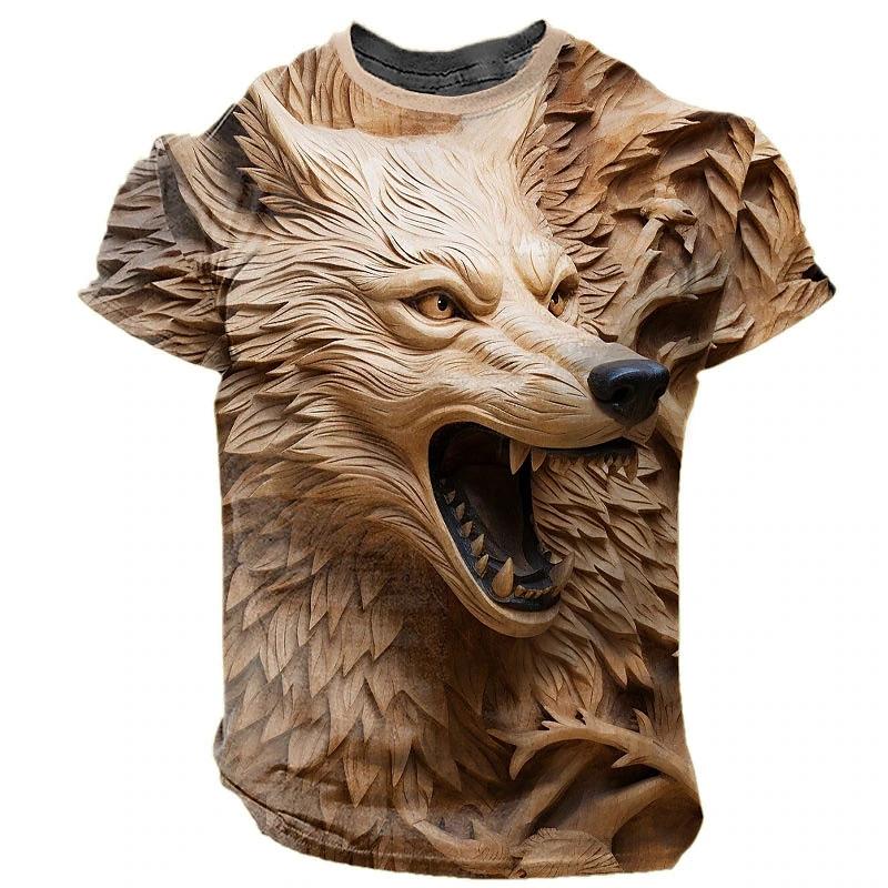 Летняя футболка для мужчин с принтом животных и волков, повседневная одежда с коротким рукавом, модная уличная футболка с круглым вырезом, свободные мужские футболки